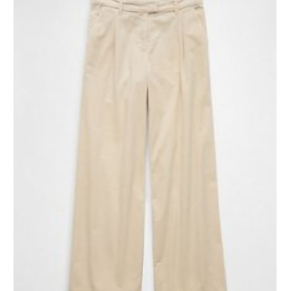 American Eagle Stretch Corduroy High-waisted Wide-leg Cream Trousers Size 10S